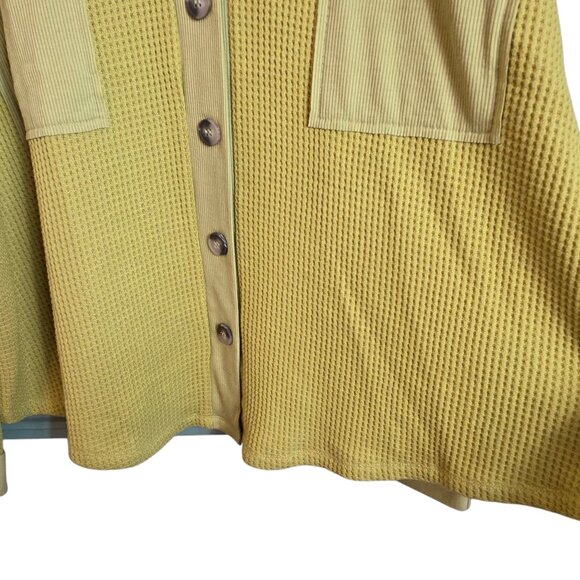 Ces Femme Womens Waffle Knit Top Mustard Green Front Pockets Long Sleeves XLarge - Picture 6 of 14